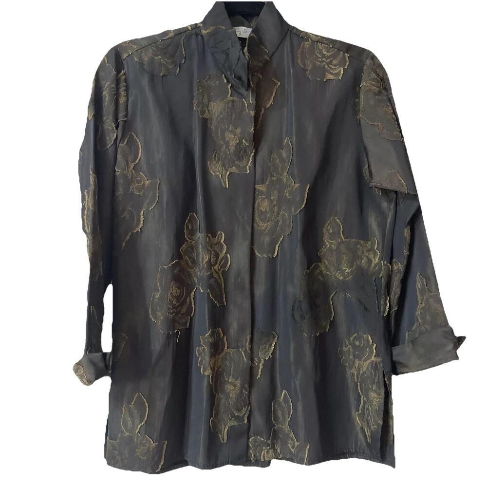 Mary De Angelis Black Jaquard Floral Blouse Size S High Whimsigoth Witchy Work